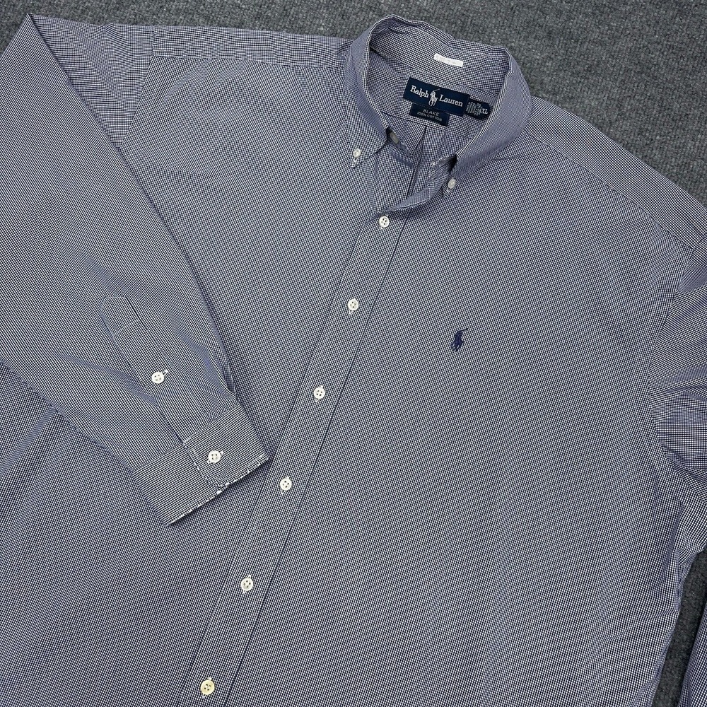 Ralph Lauren Shirt Mens‎ XL Blue White Microcheck Blake Vintage Made in USA